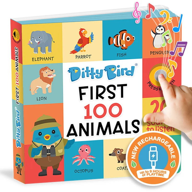 Ditty Bird 100 Animals Interactive Sound Book USB-C Rechargeable