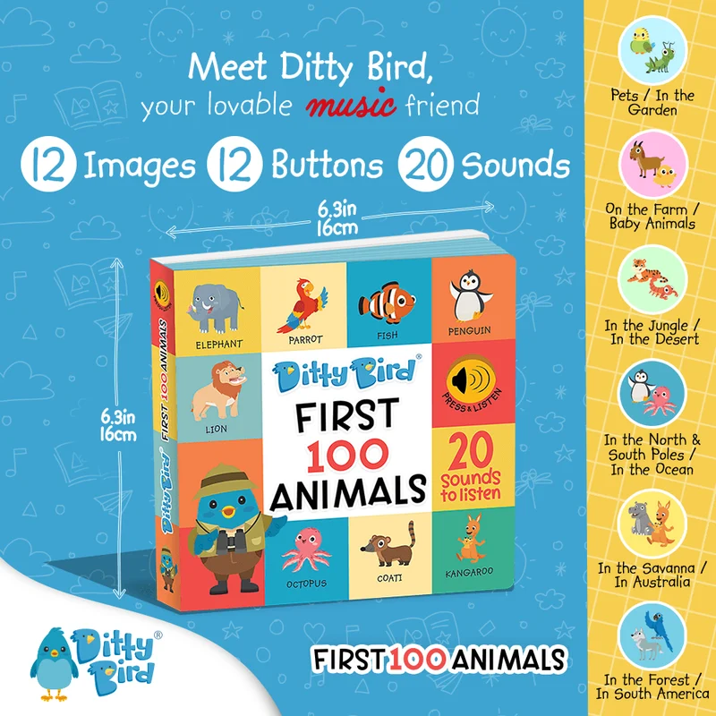 Ditty Bird 100 Animals Interactive Sound Book USB-C Rechargeable