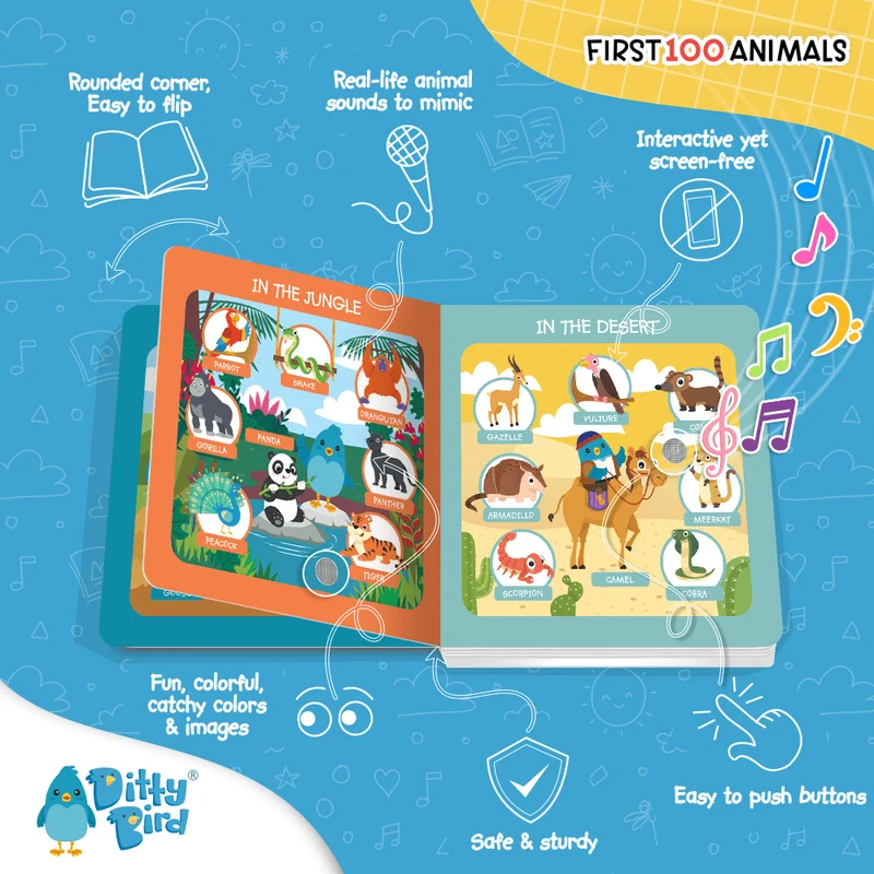 Ditty Bird 100 Animals Interactive Sound Book USB-C Rechargeable