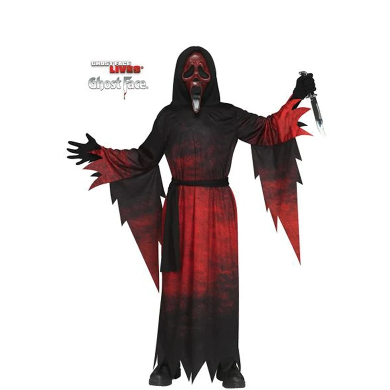 Scream Midnight Red Ghost Face Costume for Kids, Hooded Robe and Mask