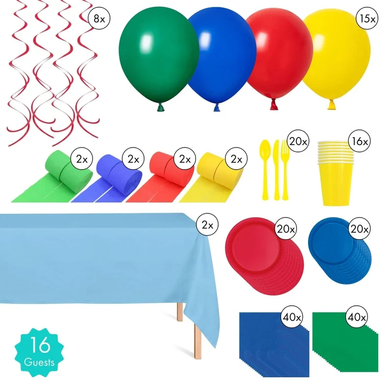 Super Mario Colours Standard Birthday Party Supplies Kit, 16 Guests