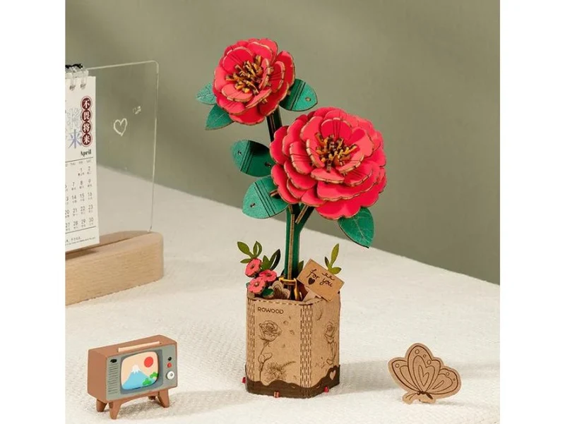 Maquette fleur miniature - Camélia rouge (Red Camellia) - Rowood