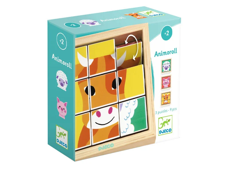 3 puzzles en bois - Animoroll - 9 pièces