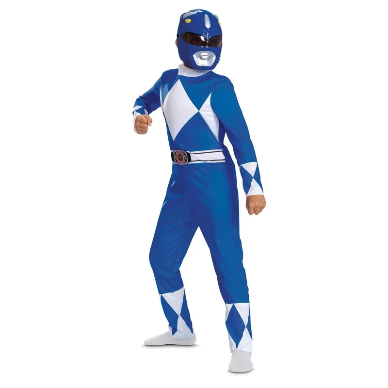 Blue Power Rangers Costume for Kids, Jumpsuit and Mask