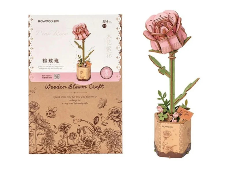Maquette fleur miniature - Rosier rose (Pink Rose) - Rowood