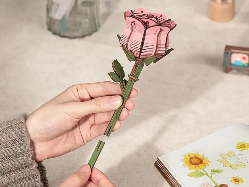 Maquette fleur miniature - Rosier rose (Pink Rose) - Rowood