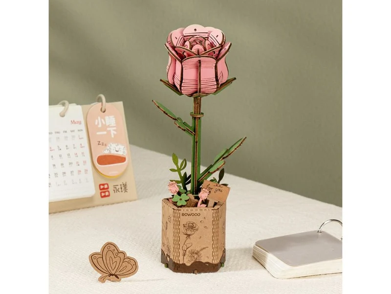 Maquette fleur miniature - Rosier rose (Pink Rose) - Rowood