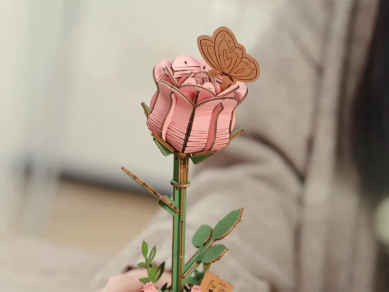 Maquette fleur miniature - Rosier rose (Pink Rose) - Rowood