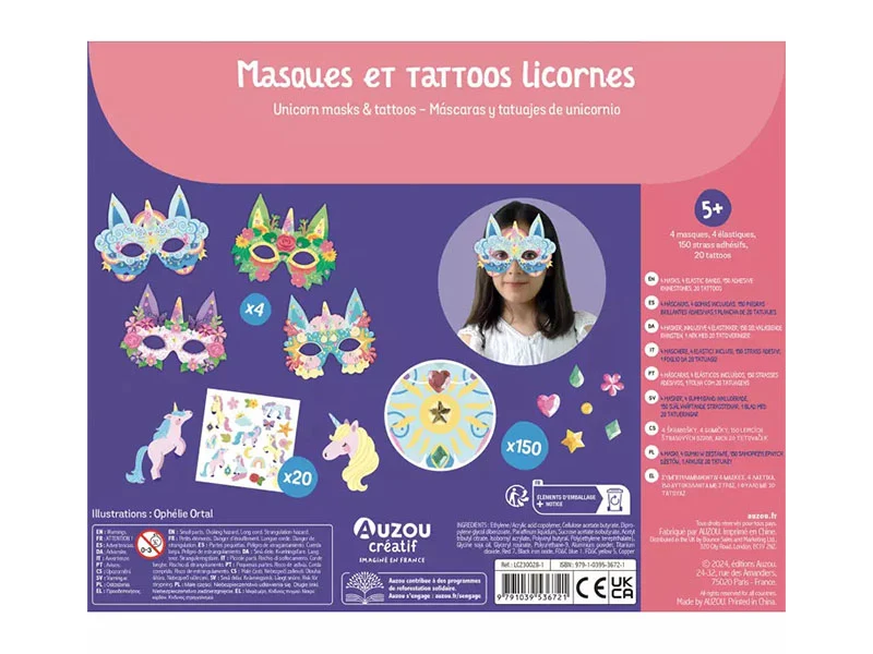 Masques et tattoos licornes - Auzou