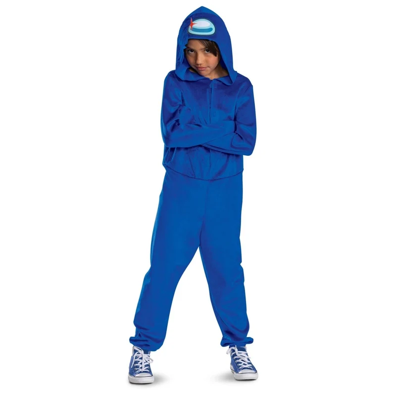 Among Us Blue Imposter Costume for Kids, Hooded Jumpsuit