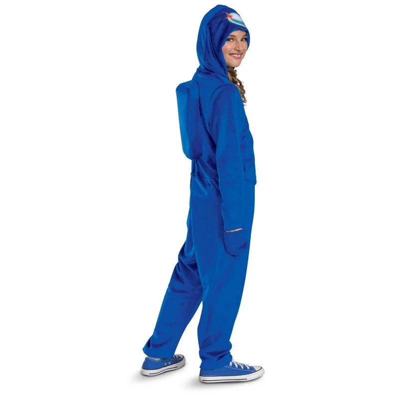 Among Us Blue Imposter Costume for Kids, Hooded Jumpsuit