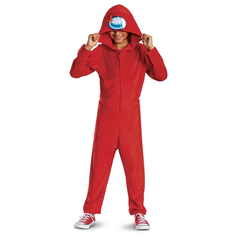 Among Us Red Imposter Costume for Kids, Hooded Jumpsuit