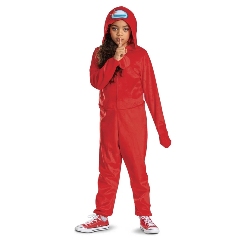 Among Us Red Imposter Costume for Kids, Hooded Jumpsuit