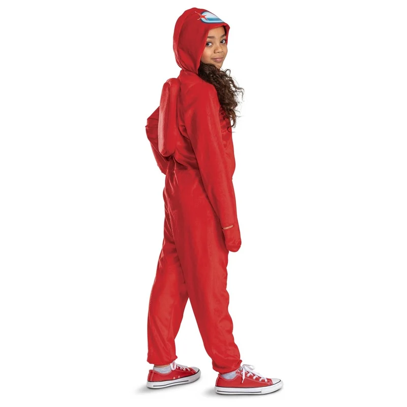 Among Us Red Imposter Costume for Kids, Hooded Jumpsuit
