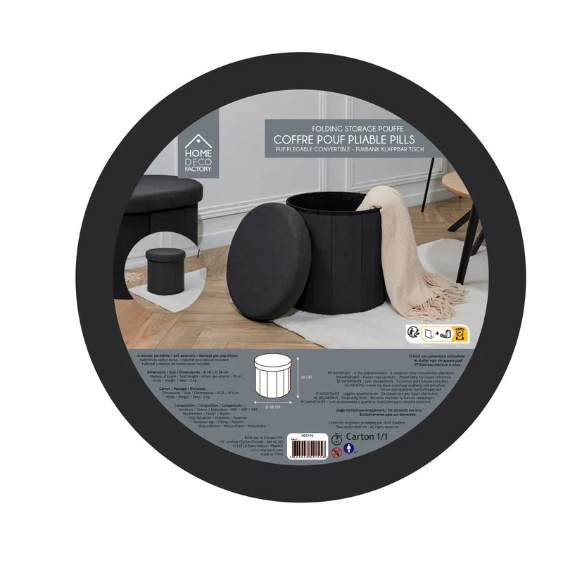 COFFRE POUF PLIABLE NOIR PILLS
