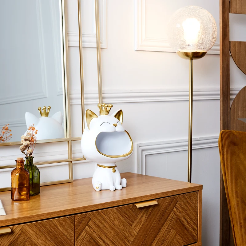 STATUE CHAT BLANC VIDE POCHE