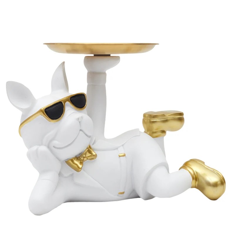 STATUE DECO BULLDOG BLANC VIDE POCHE