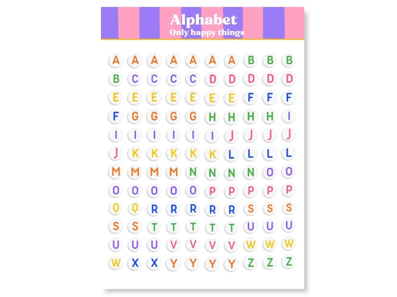 Planches d'autocollants - Lettres Alphabet - Only Happy Things