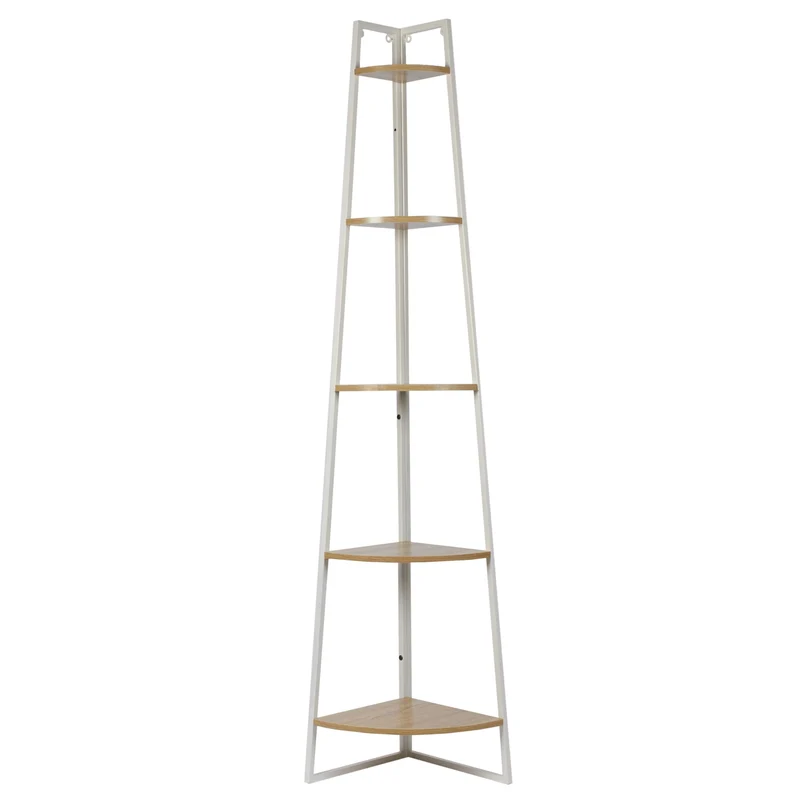 ETAGERE ANGLE 5 NIVEAUX BOIS ET METAL BLANC