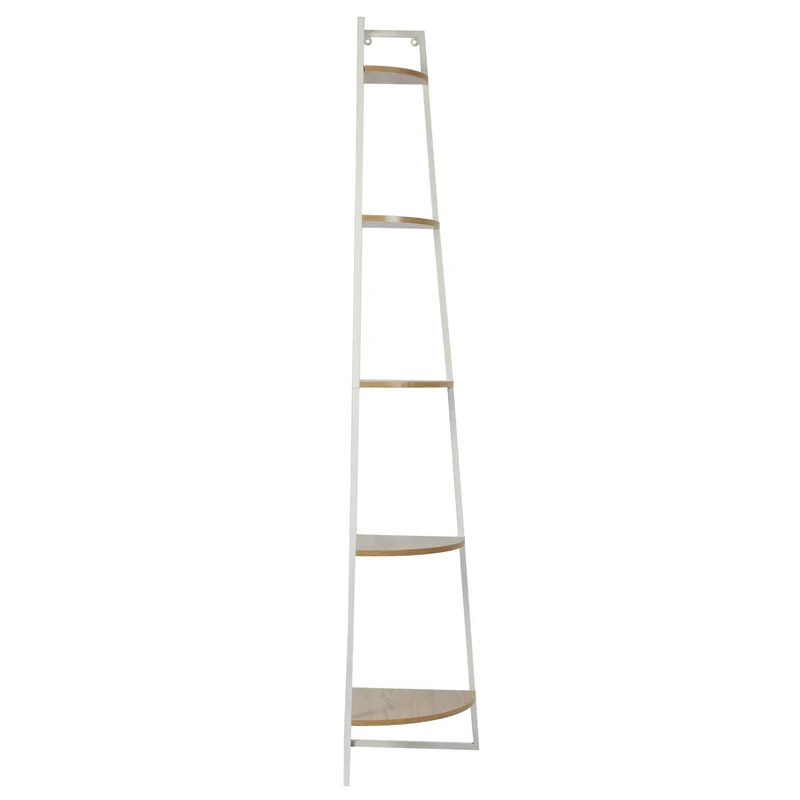 ETAGERE ANGLE 5 NIVEAUX BOIS ET METAL BLANC