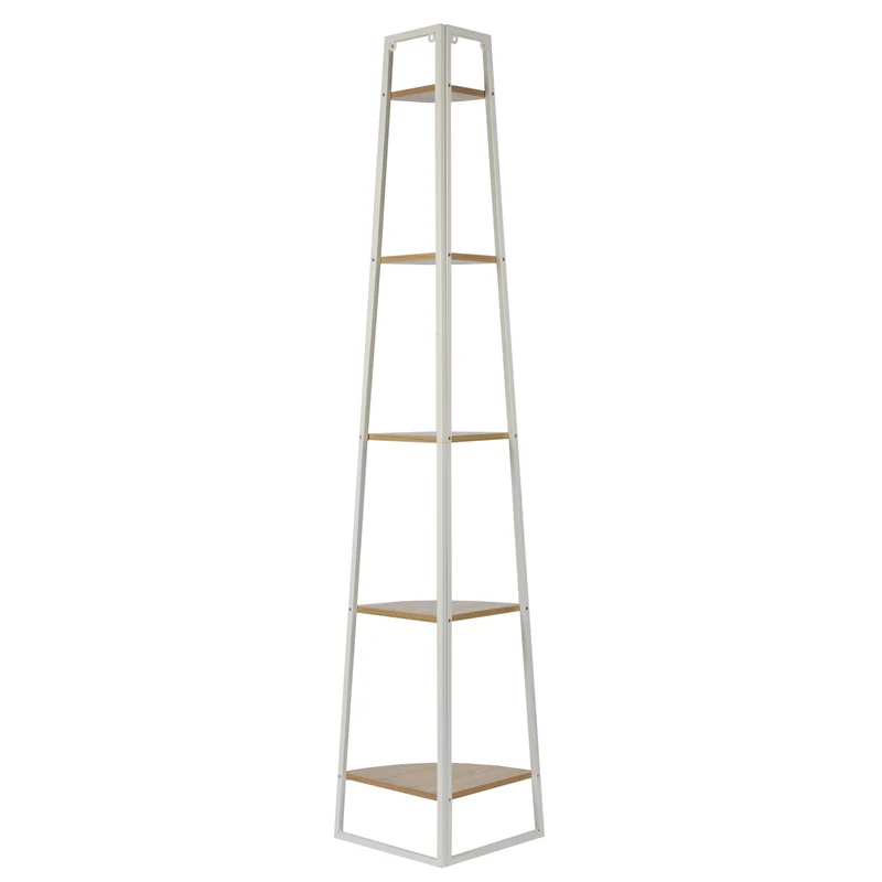 ETAGERE ANGLE 5 NIVEAUX BOIS ET METAL BLANC