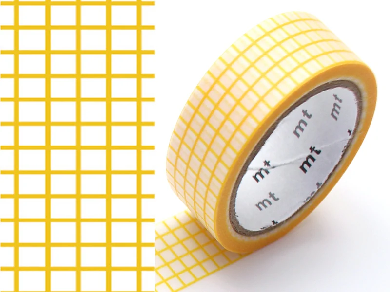 Masking Tape MT quadrillage jaune - Scrapbooking 1,5 cm x 5 m