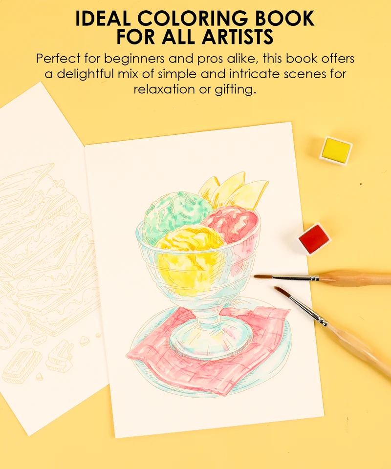 Grabie Dessert-Themed Watercolor Coloring Book 15-Sheet Set