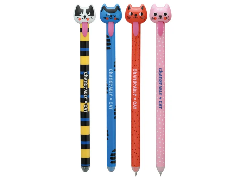 Stylo effaçable Cute Cats 0,5 mm encre bleue - coloris aléatoire