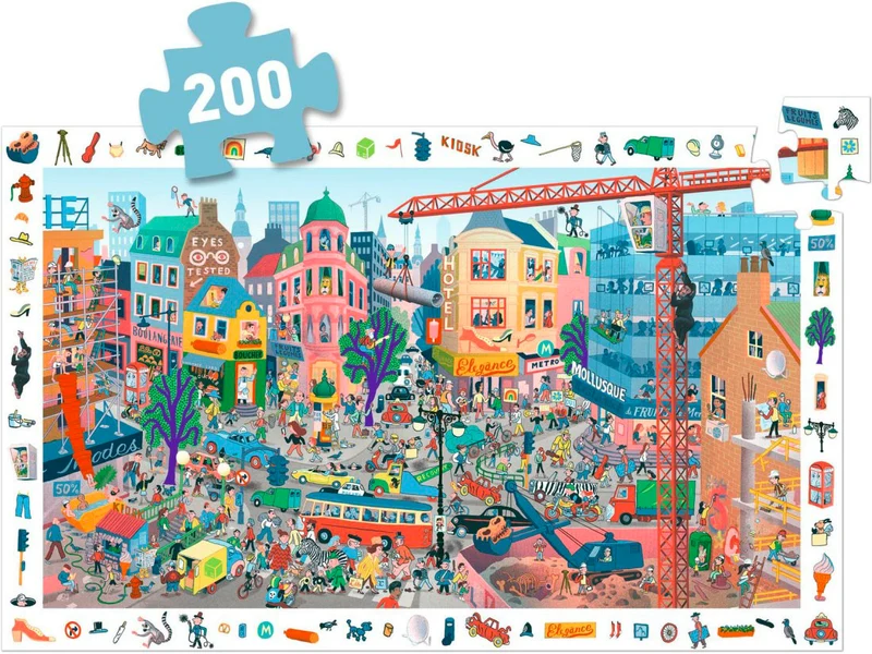Puzzle et Poster cherche et trouve La ville - 200 pièces Djeco