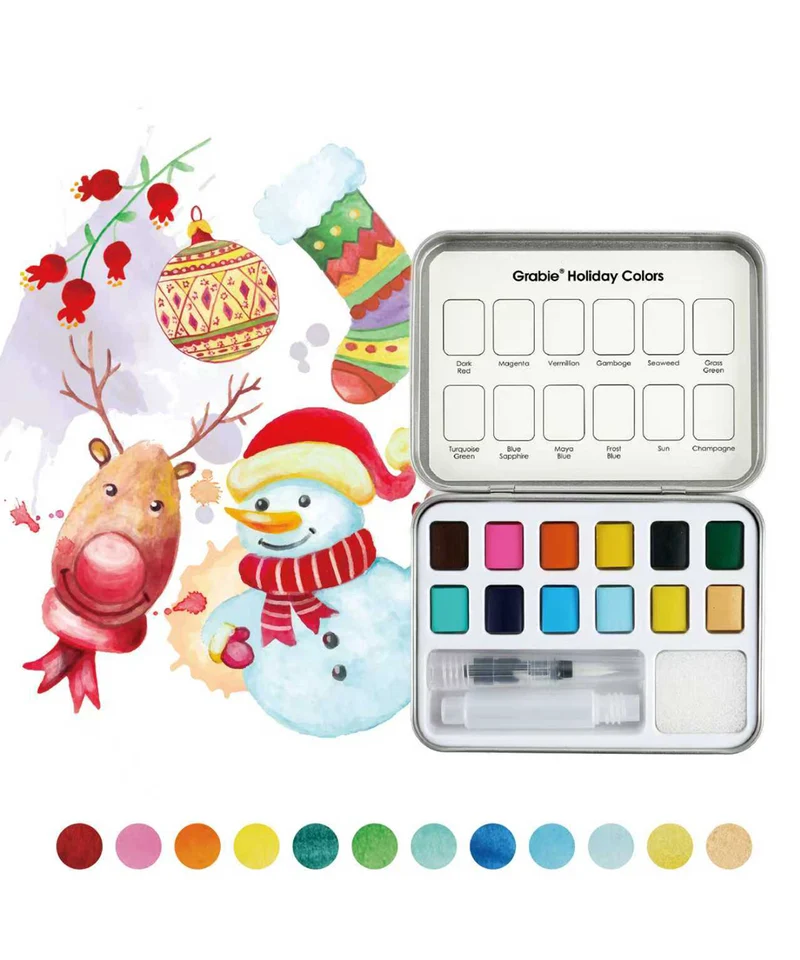 Grabie Watercolor Pocket Set of 12 With Brush Holiday Colors