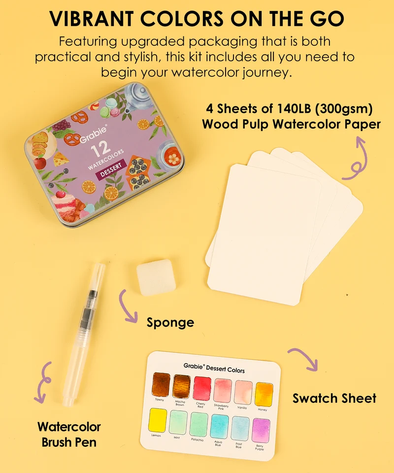 Grabie Watercolor Pocket Set of 12 With Brush Holiday Colors