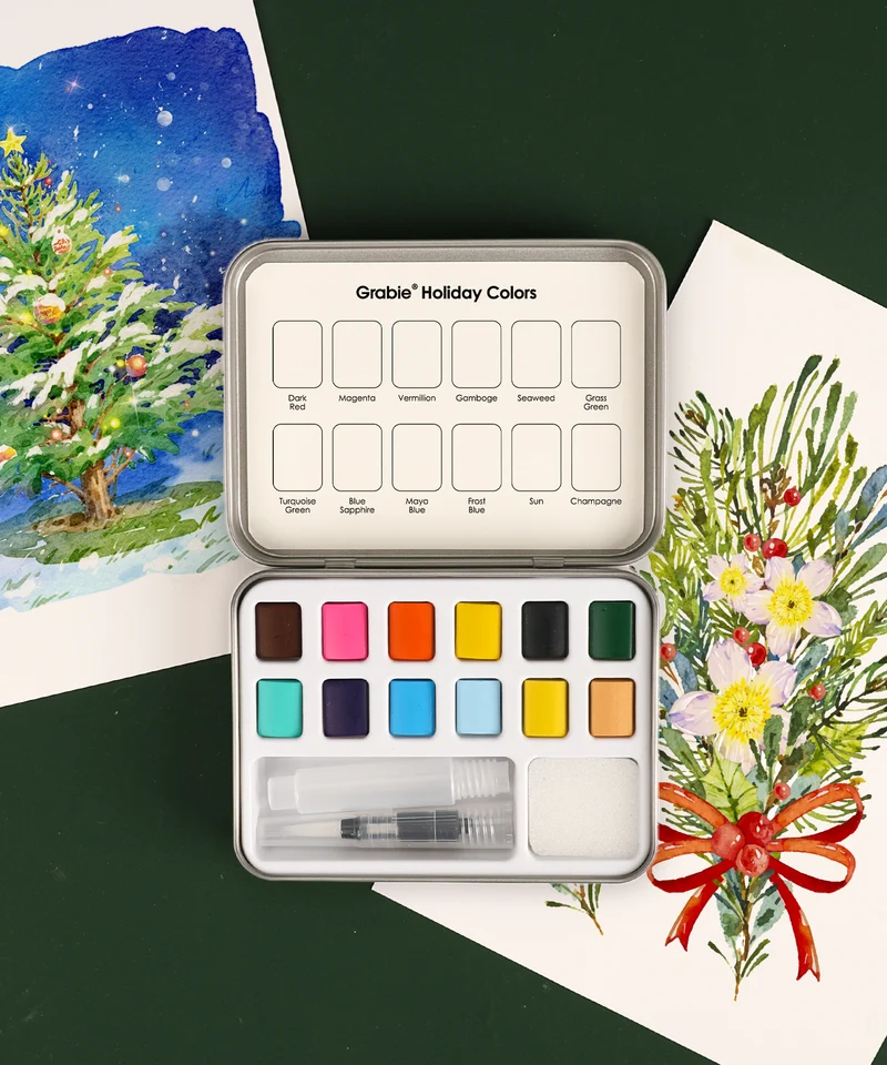 Grabie Watercolor Pocket Set of 12 With Brush Holiday Colors