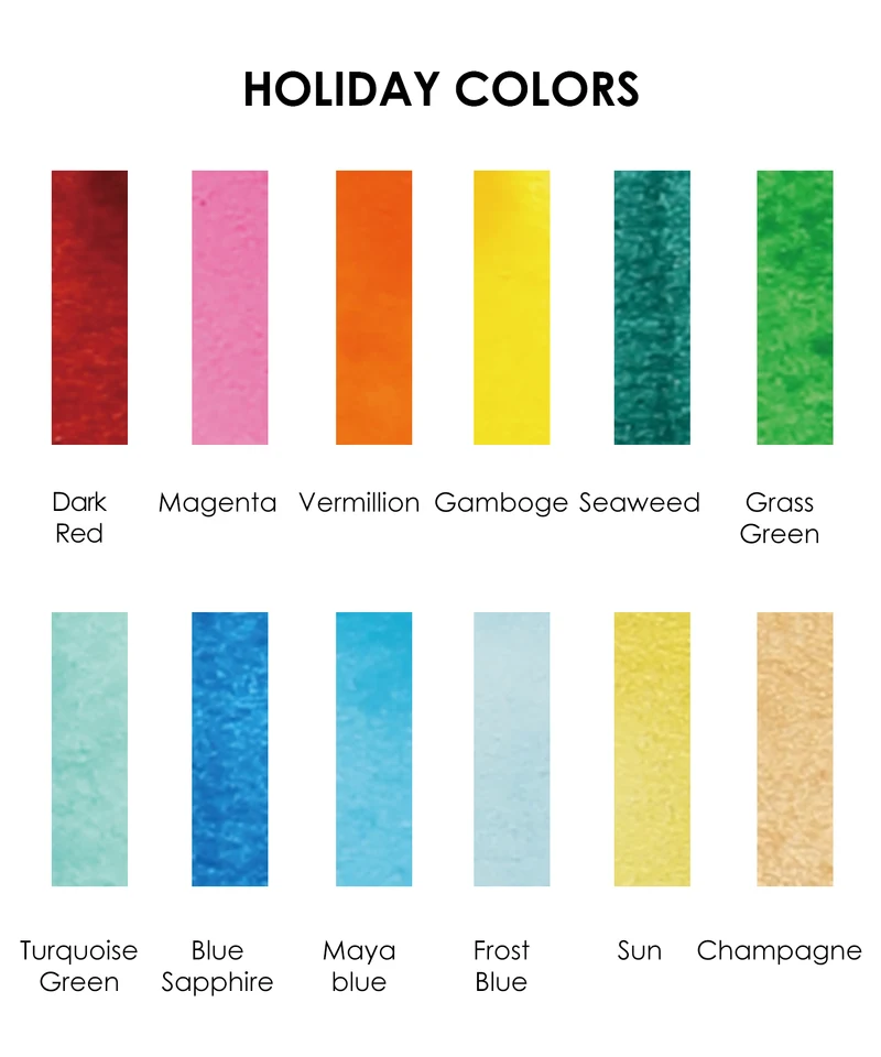 Grabie Watercolor Pocket Set of 12 With Brush Holiday Colors
