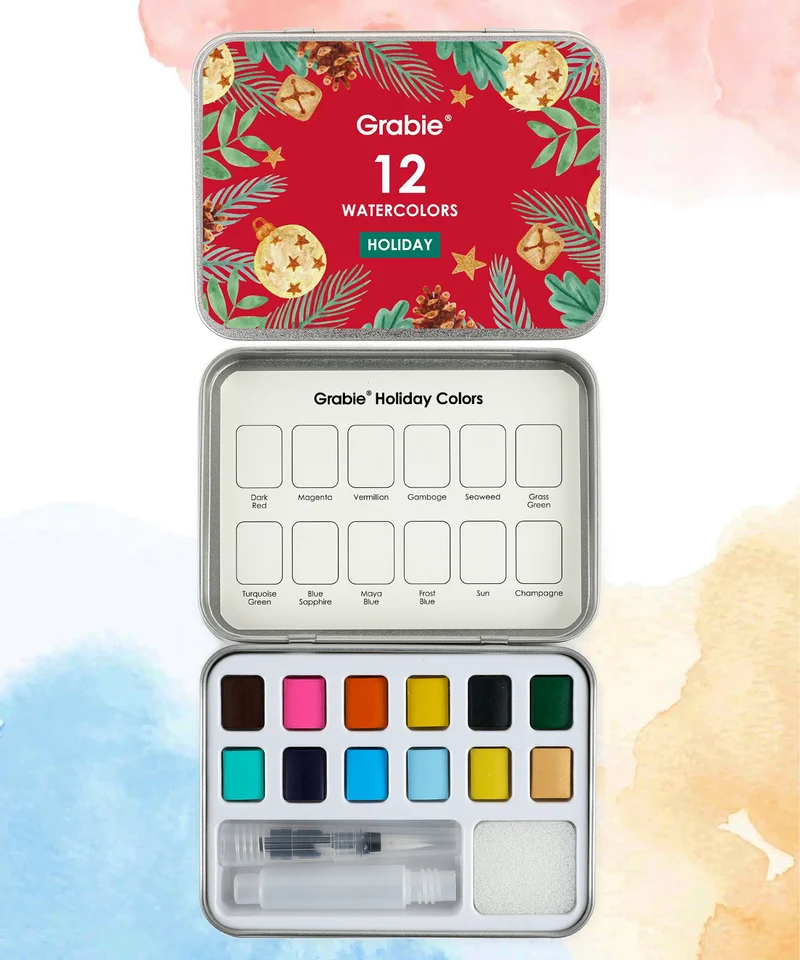 Grabie Watercolor Pocket Set of 12 With Brush Holiday Colors