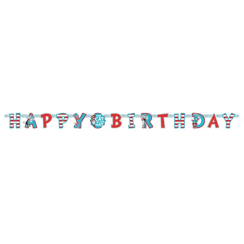 Cat In the Hat Party "Happy Birthday" Jointed Banner, 1 Count