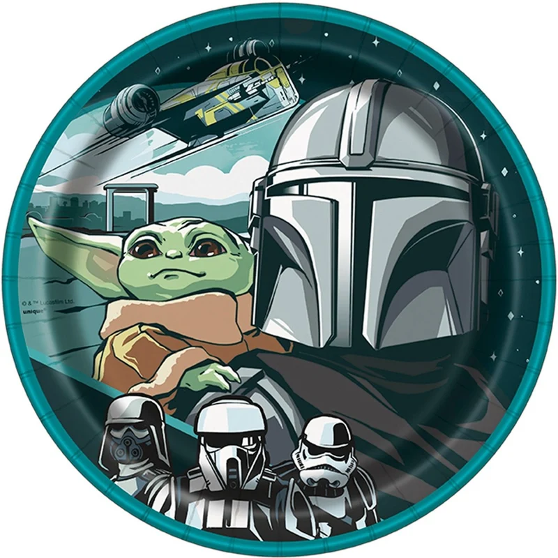 Star Wars: The Mandalorian and Grogu Birthday Large Round Lunch Paper Plates, 9 Inches, 8 Count