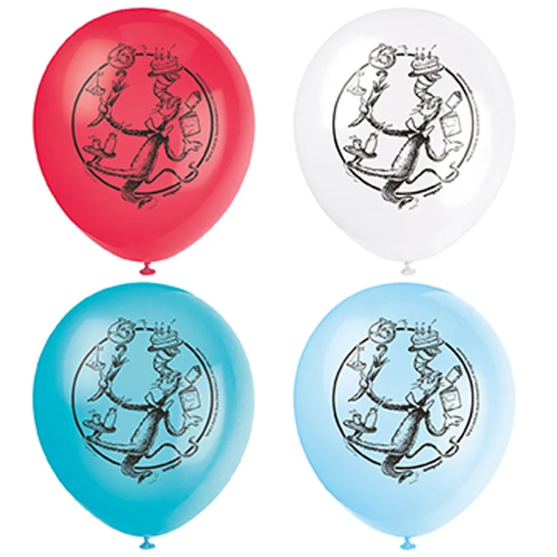 Cat In the Hat Birthday Party Latex Balloons, 12 Inches, 8 Count