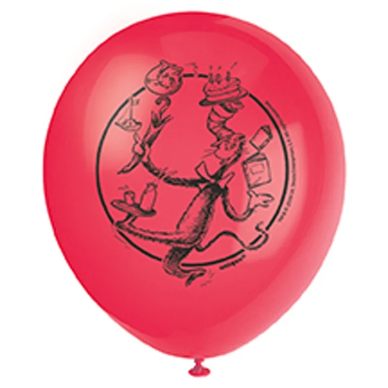 Cat In the Hat Birthday Party Latex Balloons, 12 Inches, 8 Count