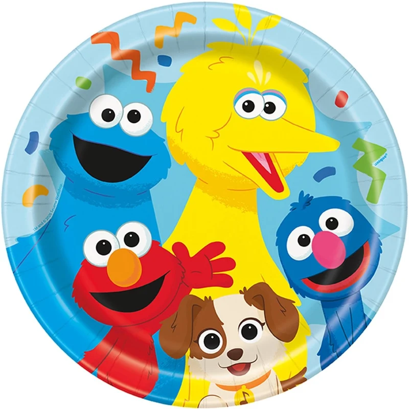 Sesame Street Birthday Party Large Round Lunch Paper Plates, 9 Inches, 8 Count