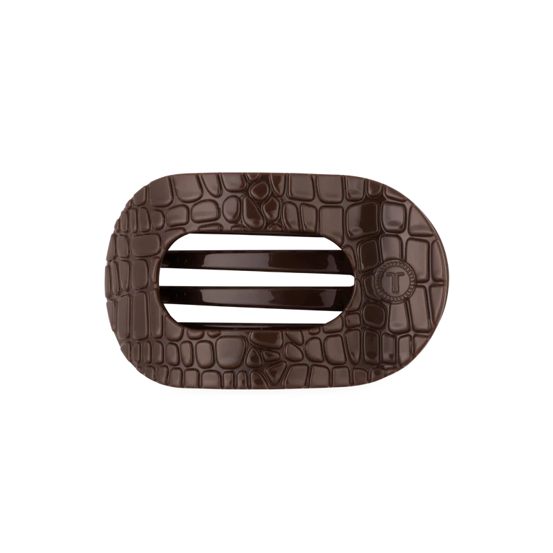 TELETIES Brown Crocodile Medium Flat Round Hair Clip