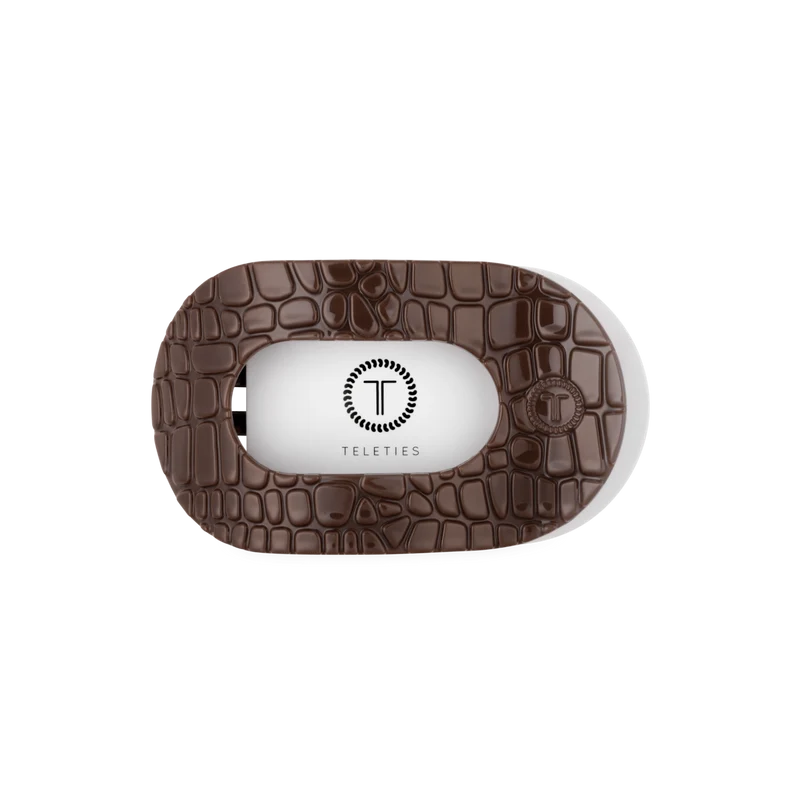 TELETIES Brown Crocodile Medium Flat Round Hair Clip