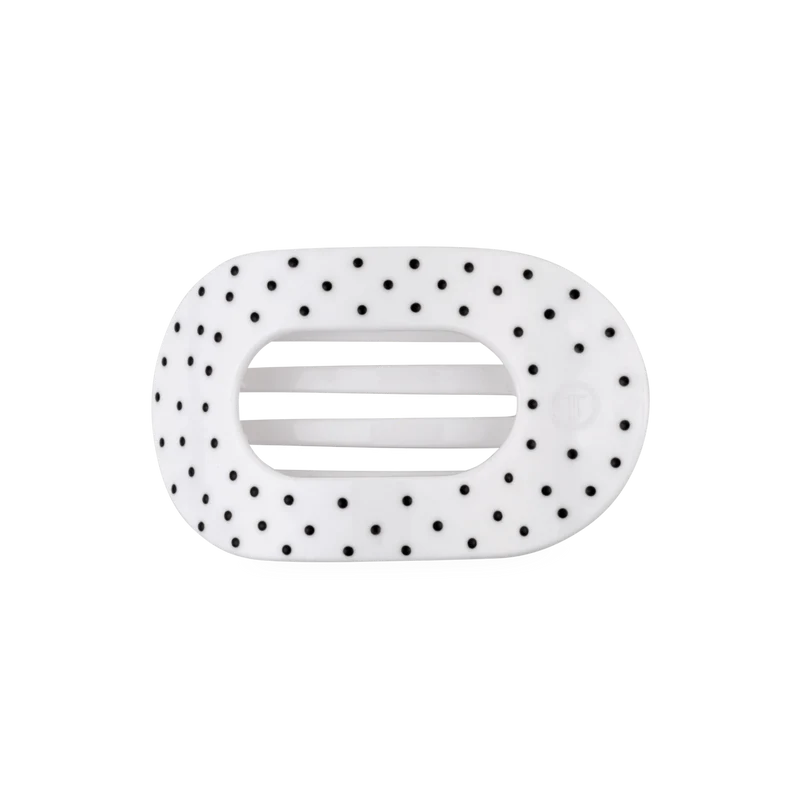 TELETIES White Polka Dot Party Medium Flat Round Hair Clip