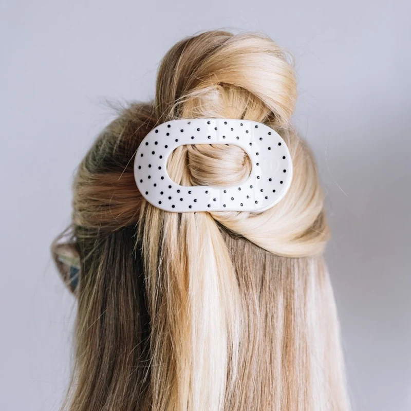 TELETIES White Polka Dot Party Medium Flat Round Hair Clip