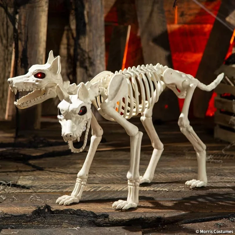 Animated Two-Headed Doberman Dog Skeleton, Halloween Decoration, 38 Inches, 1 Count