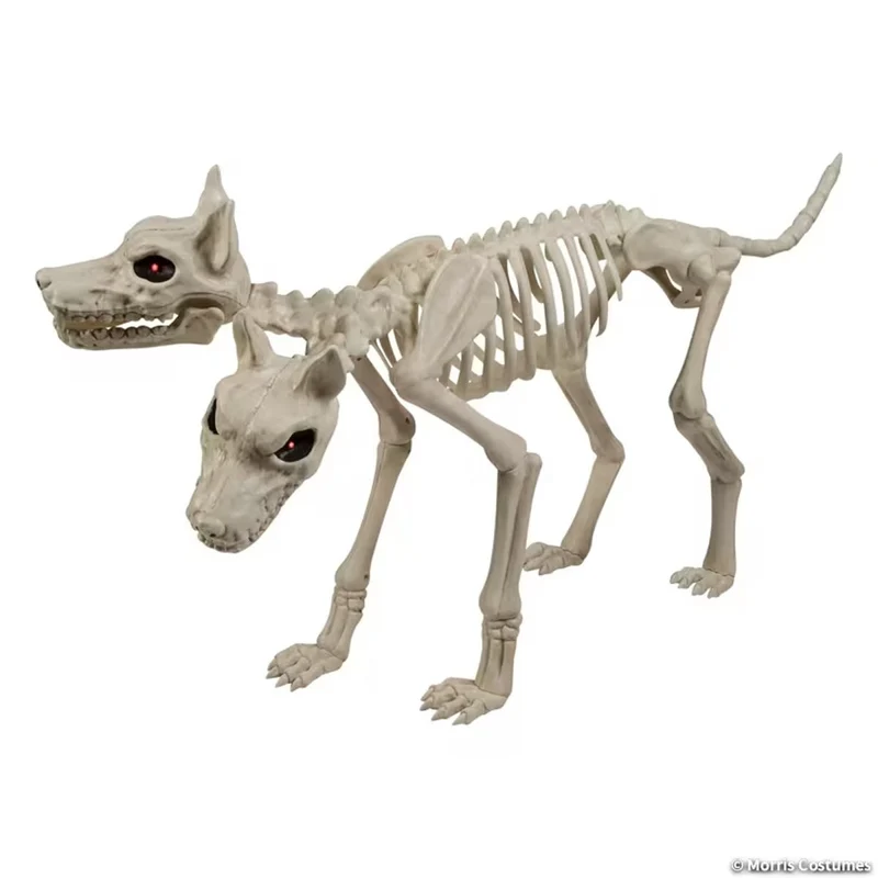 Animated Two-Headed Doberman Dog Skeleton, Halloween Decoration, 38 Inches, 1 Count