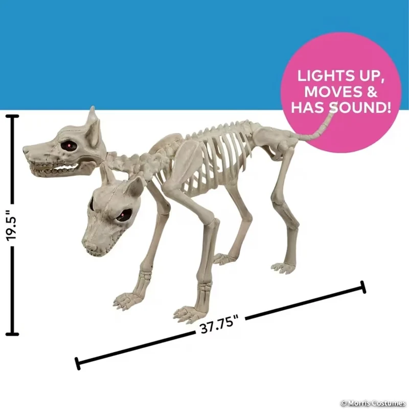 Animated Two-Headed Doberman Dog Skeleton, Halloween Decoration, 38 Inches, 1 Count