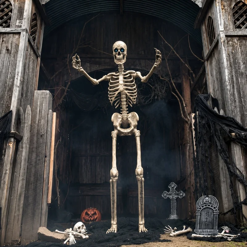 Towering Skeleton with Projection Eyes, Halloween Decoration, 96 Inches, 1 Count