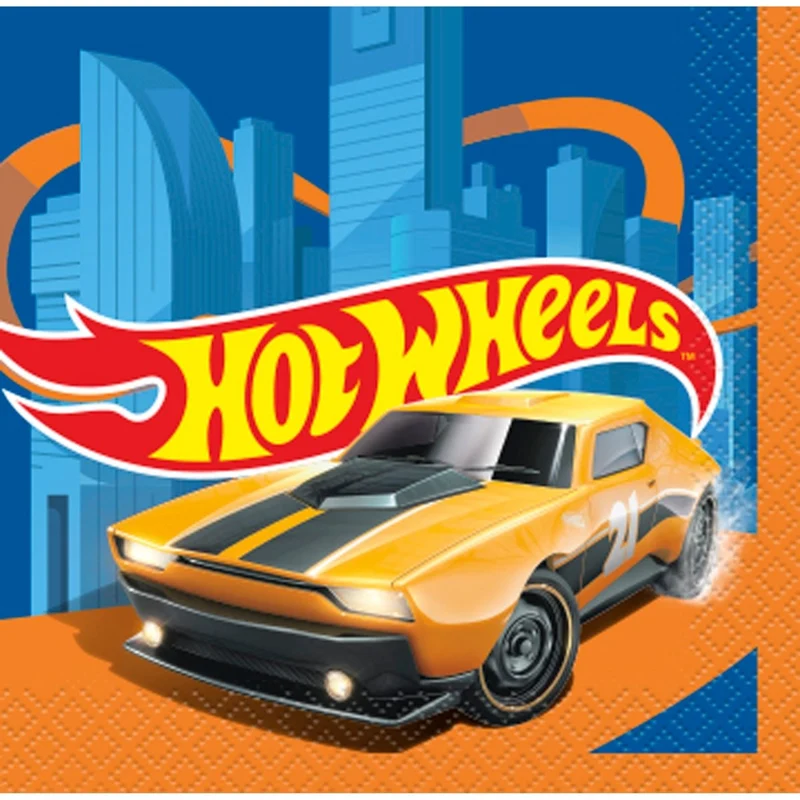 Hot Wheels Birthday Party Small Beverage Napkins, 16 Count