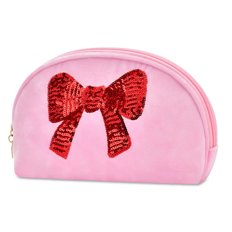 Red Sequins Bow Oval Cosmetic Bag by Iscream