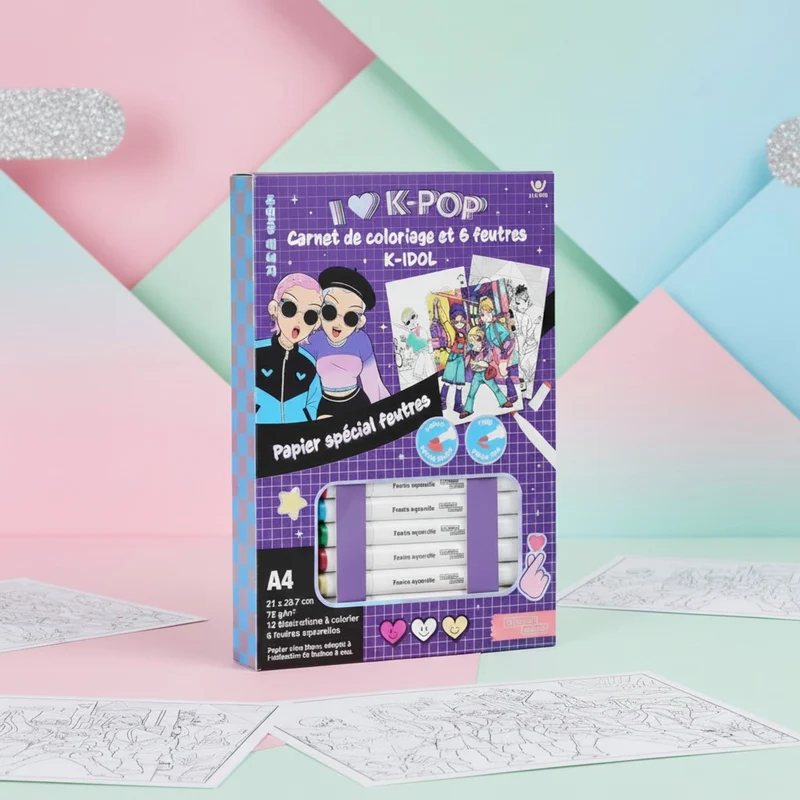 CARNET DE COLORIAGE ET FEUTRES K-POP
